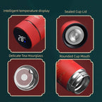 Thermos à Affichage de Température Numérique - Thème : Japon - Grue Noir