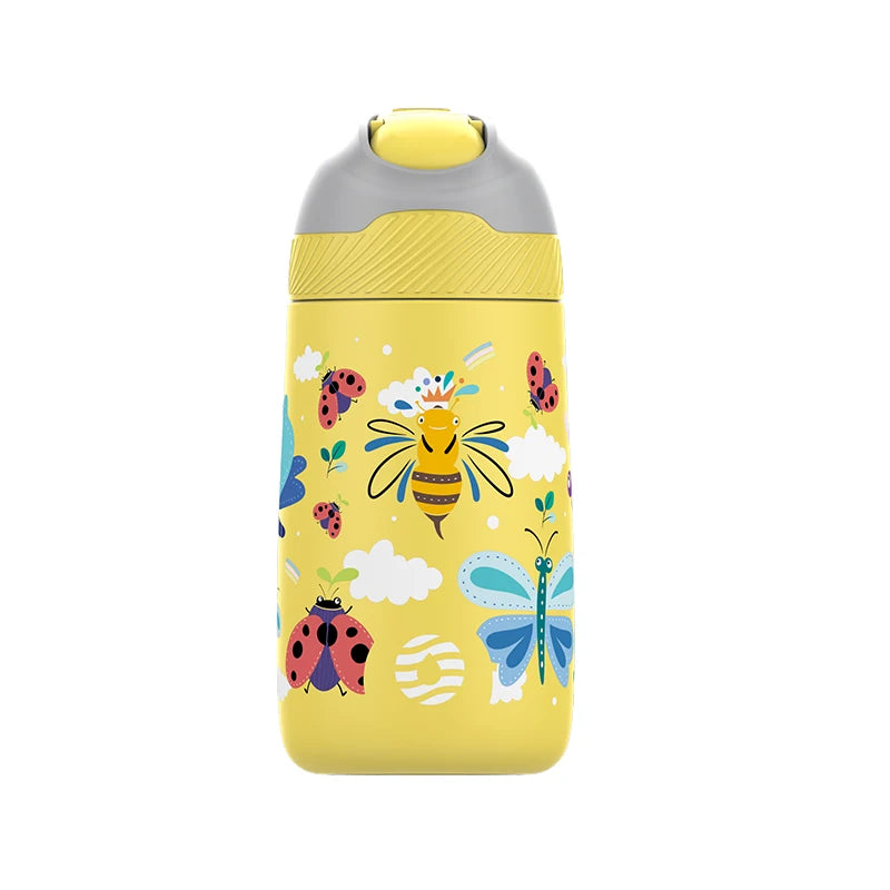 Gourde Thermos Enfant avec Paille - 350 mL - Motif : Printemps