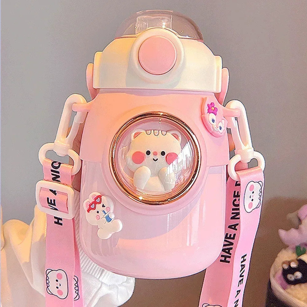 Gourde Enfant avec Paille Kawaïï - 700 mL - Animaux Divers