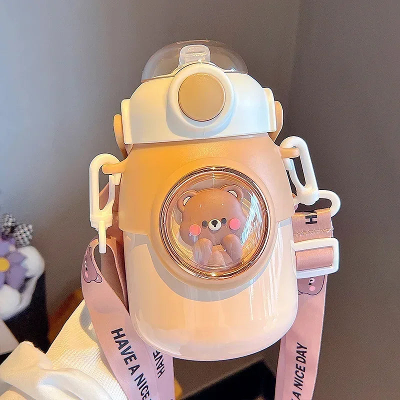 Gourde Enfant avec Paille Kawaïï - 700 mL - Animaux Divers
