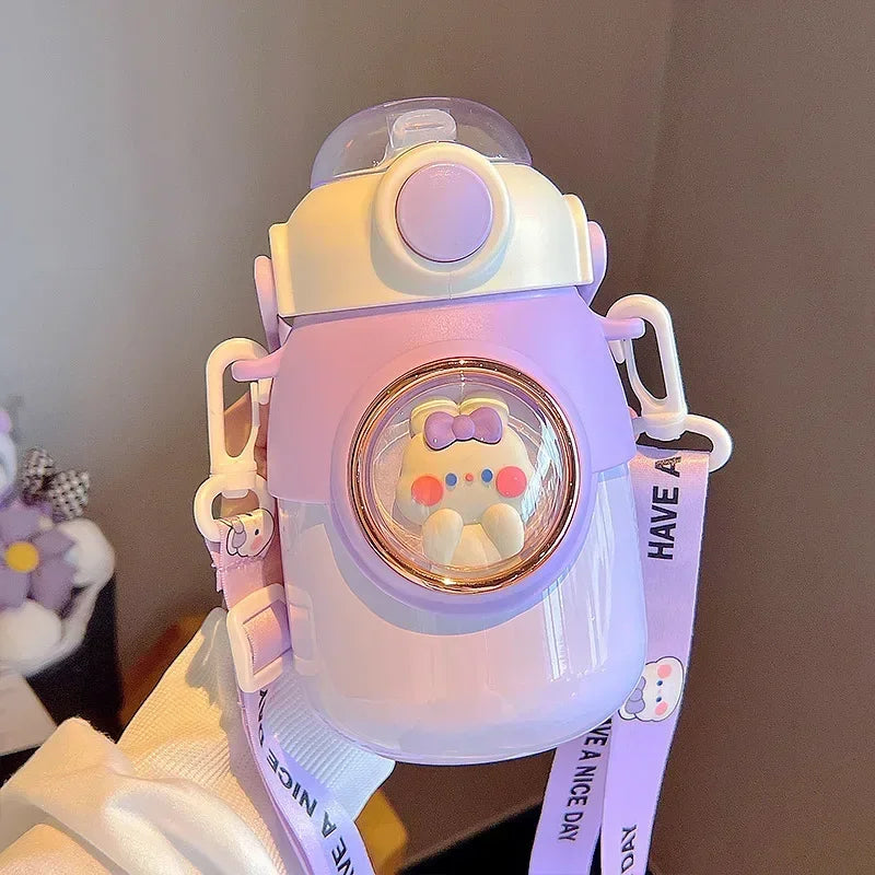 Gourde Enfant avec Paille Kawaïï - 700 mL - Animaux Divers